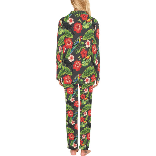Tropical Flower Pattern Print Design TF04 Women's Long Pajama Set