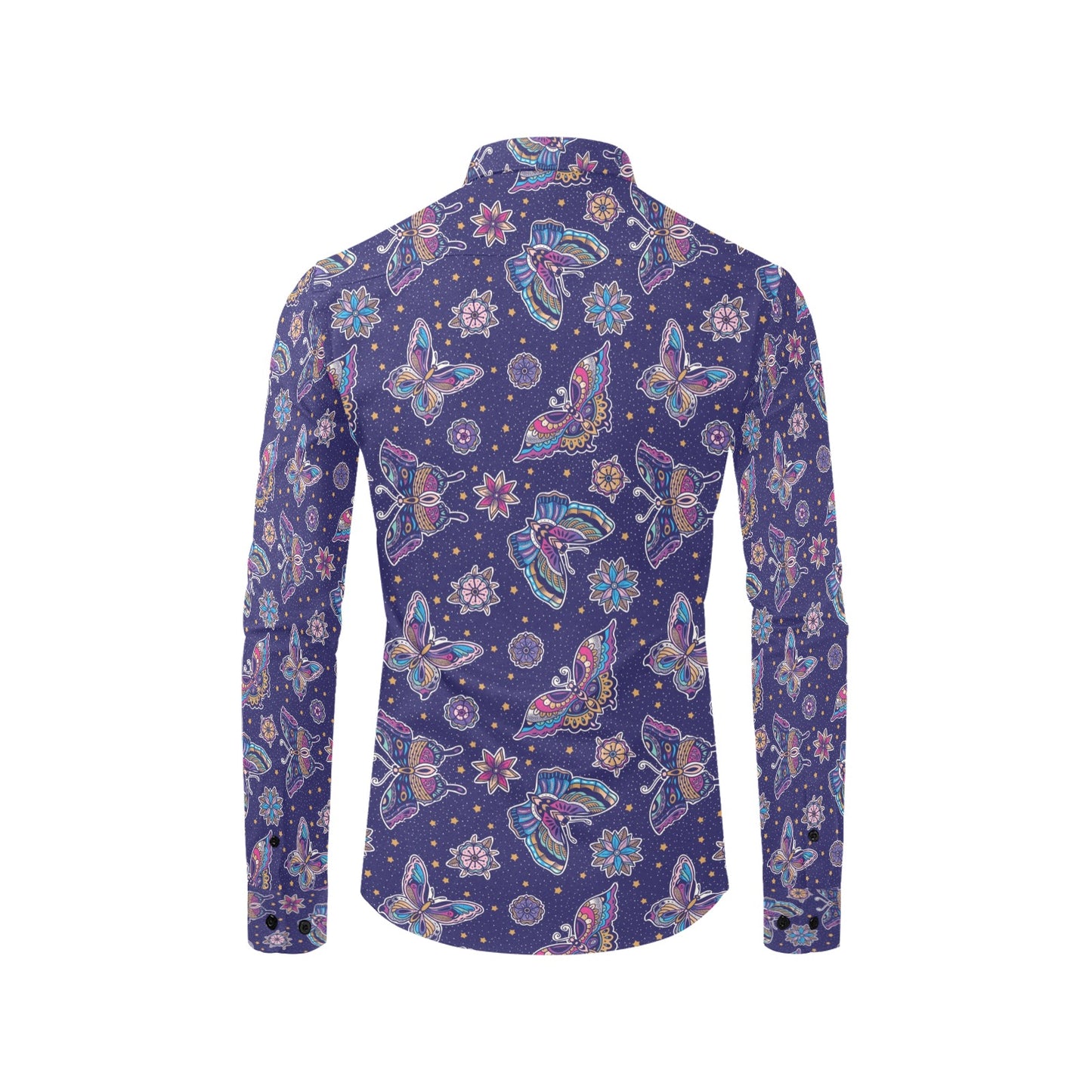 Butterfly Print Design LKS303 Men's Long Sleeve Dress Shirt