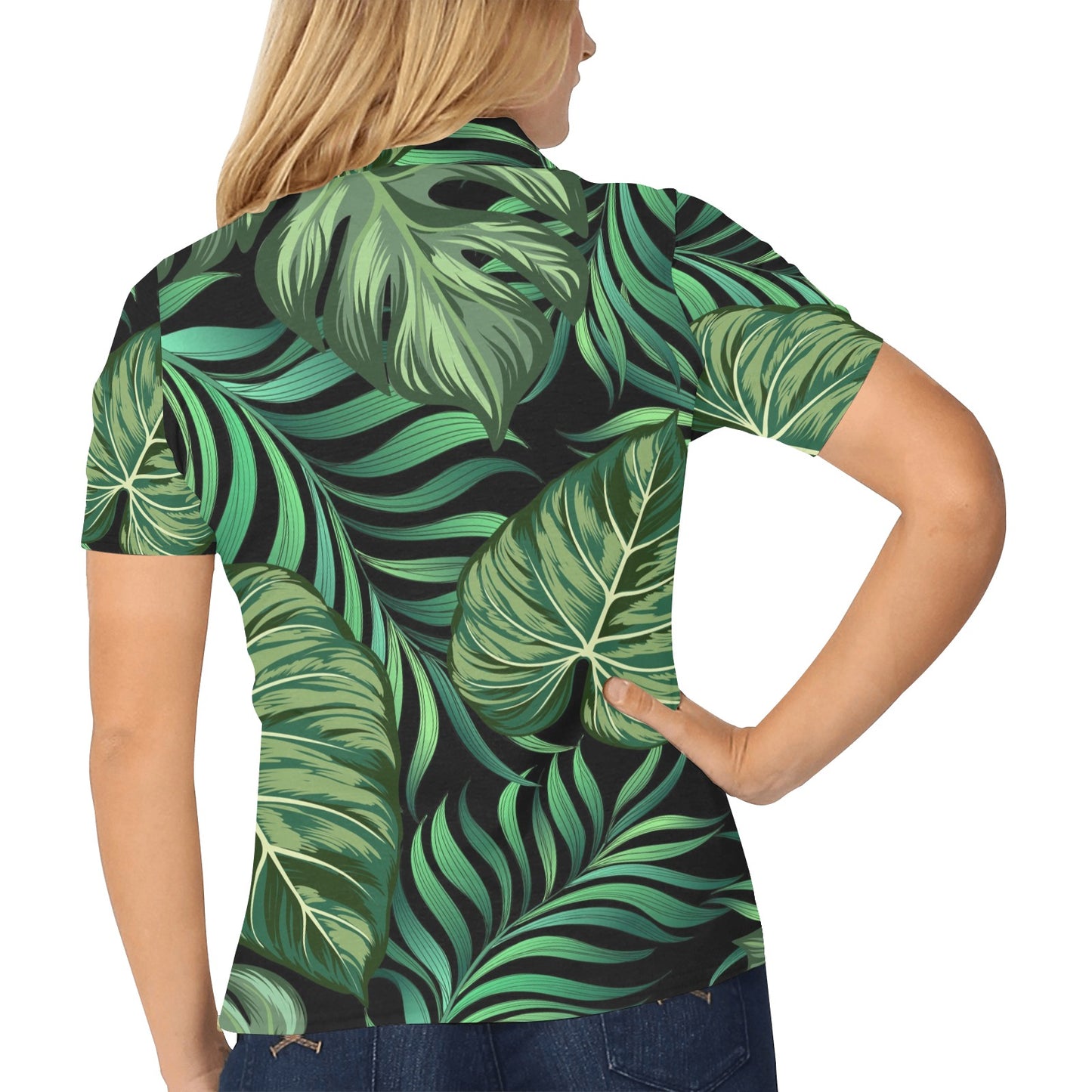 Green Fresh Tropical Palm Leaves Women's Polo Shirt