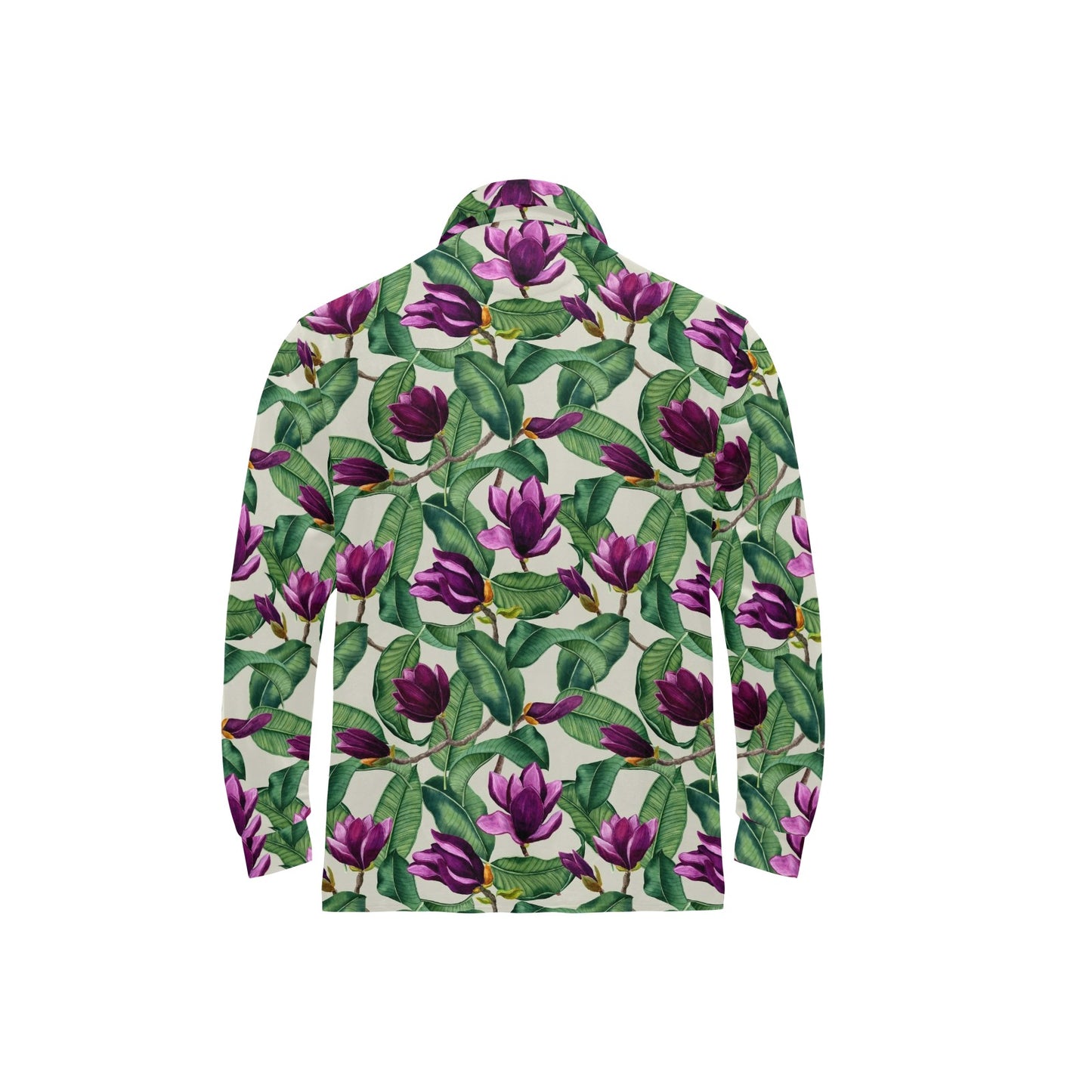 Magnolia Pattern Print Design MAG07 Long Sleeve Polo Shirt For Men's