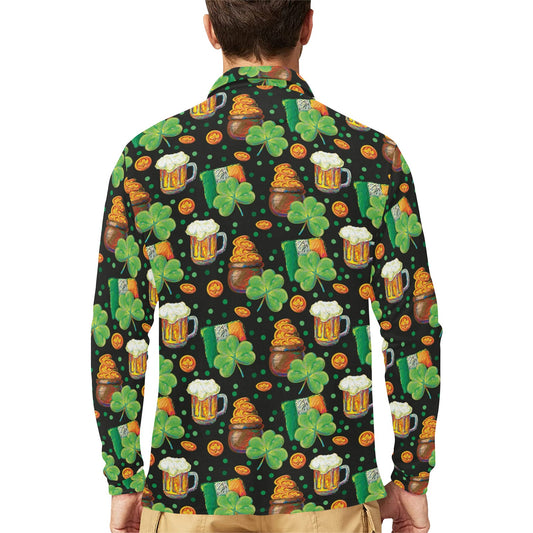 St Patricks Day Print Design LKS303 Long Sleeve Polo Shirt For Men's