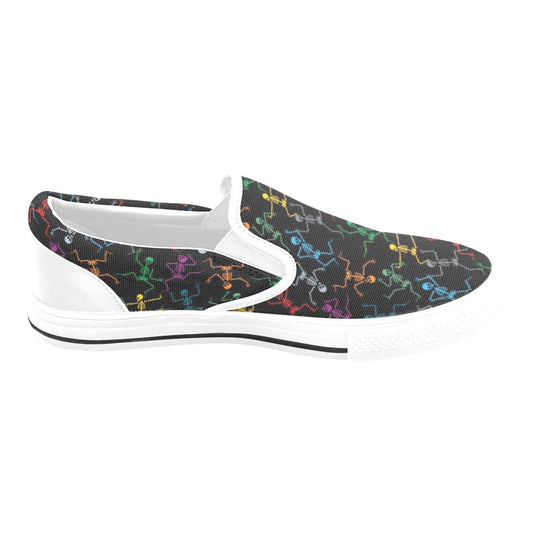 Skeleton Colorful Print Design LKS302 White Slip Ons Canvas Women's Shoes