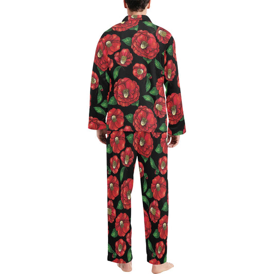 Camellia Pattern Print Design CM07 Men's Long Pajama Set