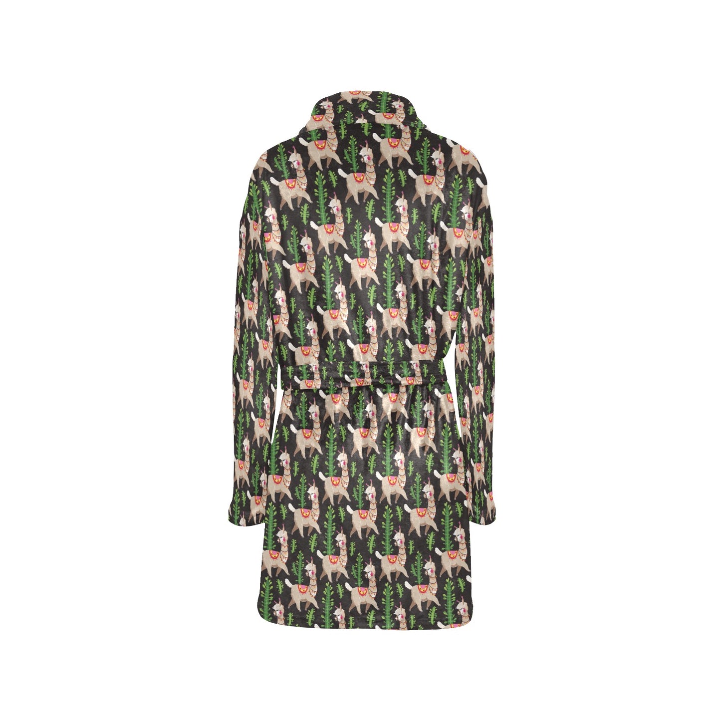 Alpaca Cactus Design Themed Print Women's Fleece Robe