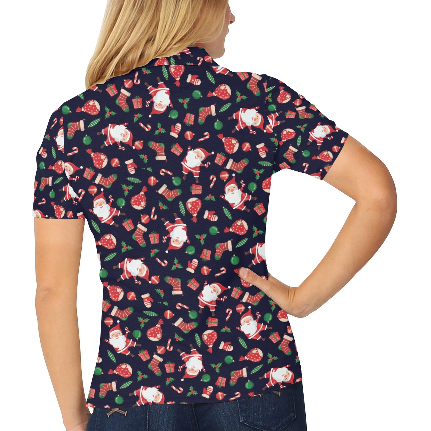 Santa Christmas Themed Print Design LKS304 Women's Polo Shirt