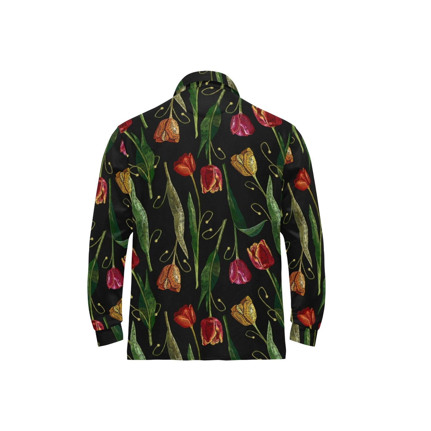 Tulip Embroidered Pattern Print Design TP01 Long Sleeve Polo Shirt For Men's
