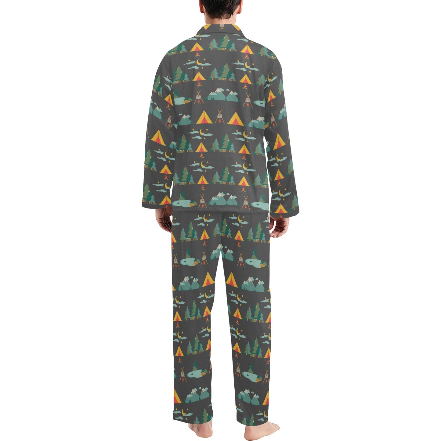 Camping Tent Pattern Print Design 03 Men's Long Pajama Set