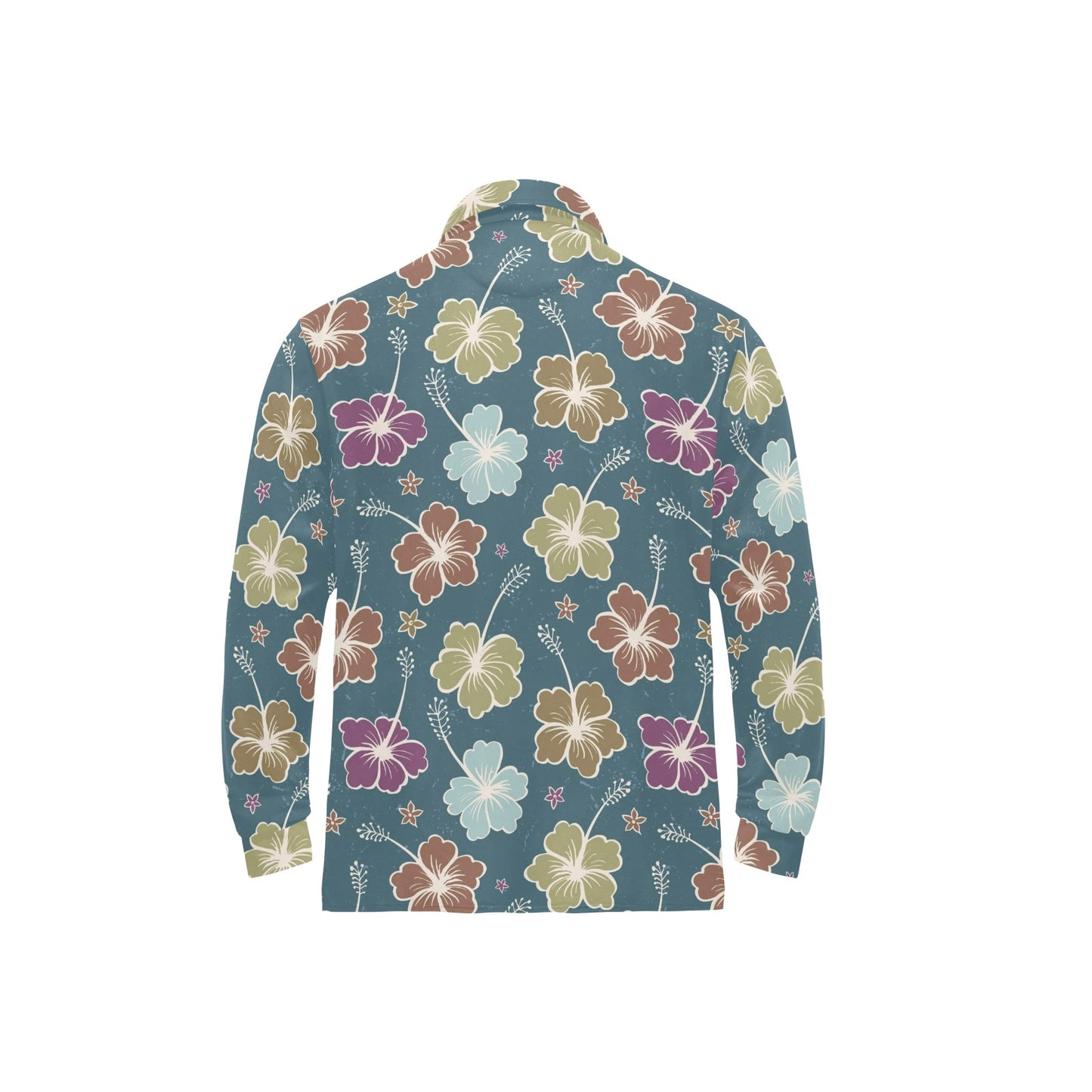 Hibiscus Pattern Print Design HB033 Long Sleeve Polo Shirt For Men's