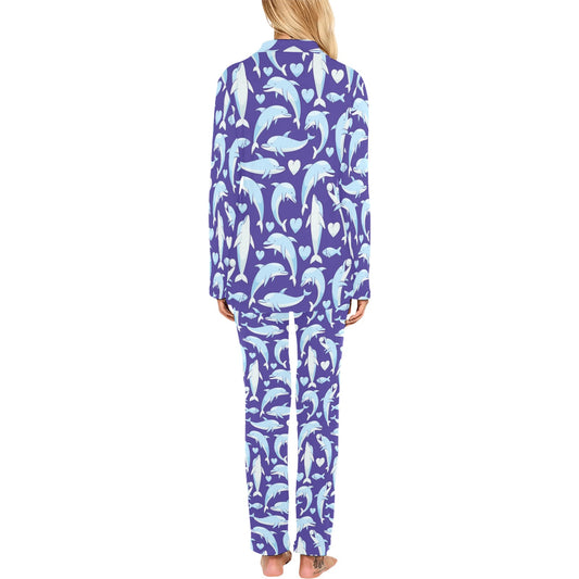 Dolphin Smile Print Pattern Women's Long Pajama Set