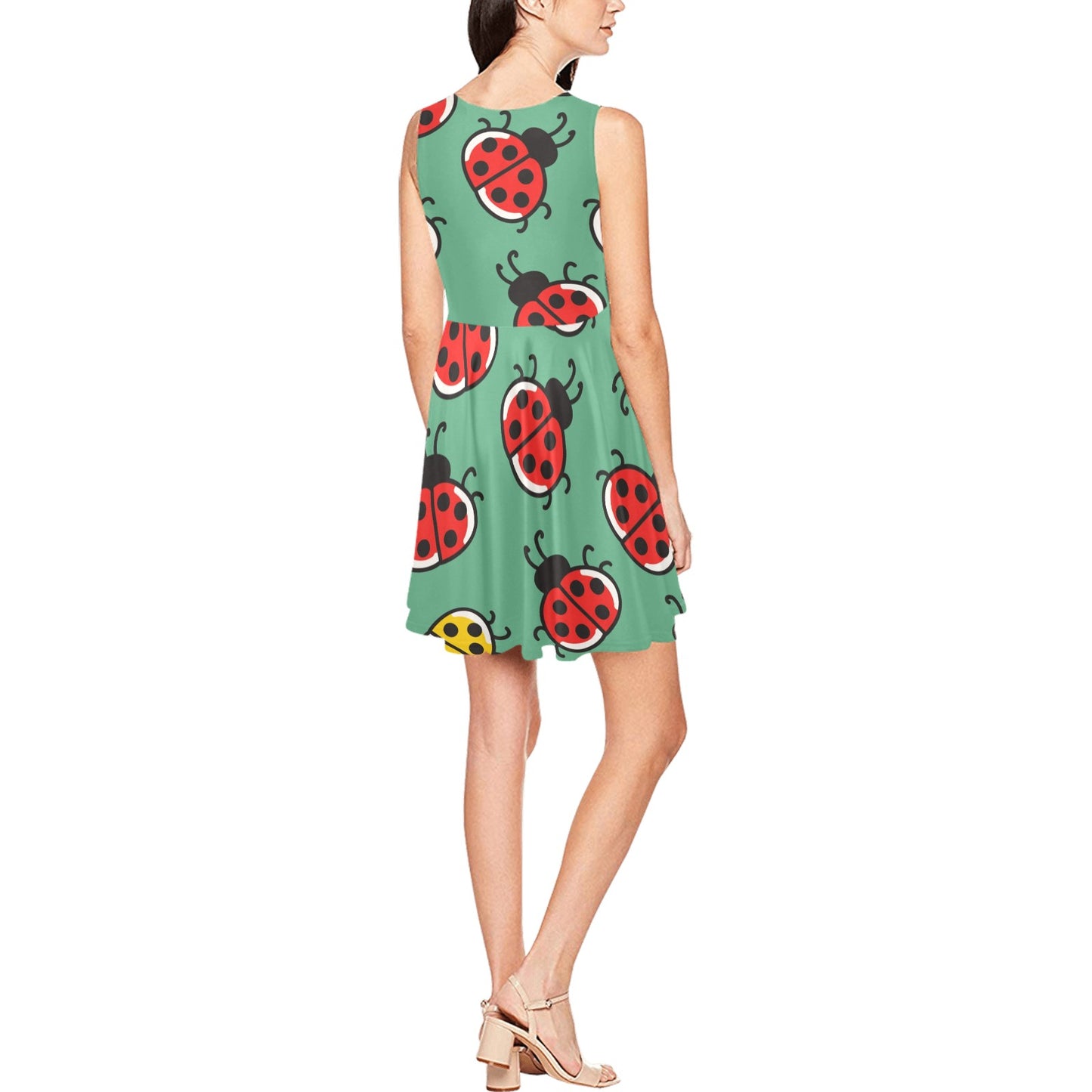Ladybug Pattern Print Design 02 Sleeveless Dress