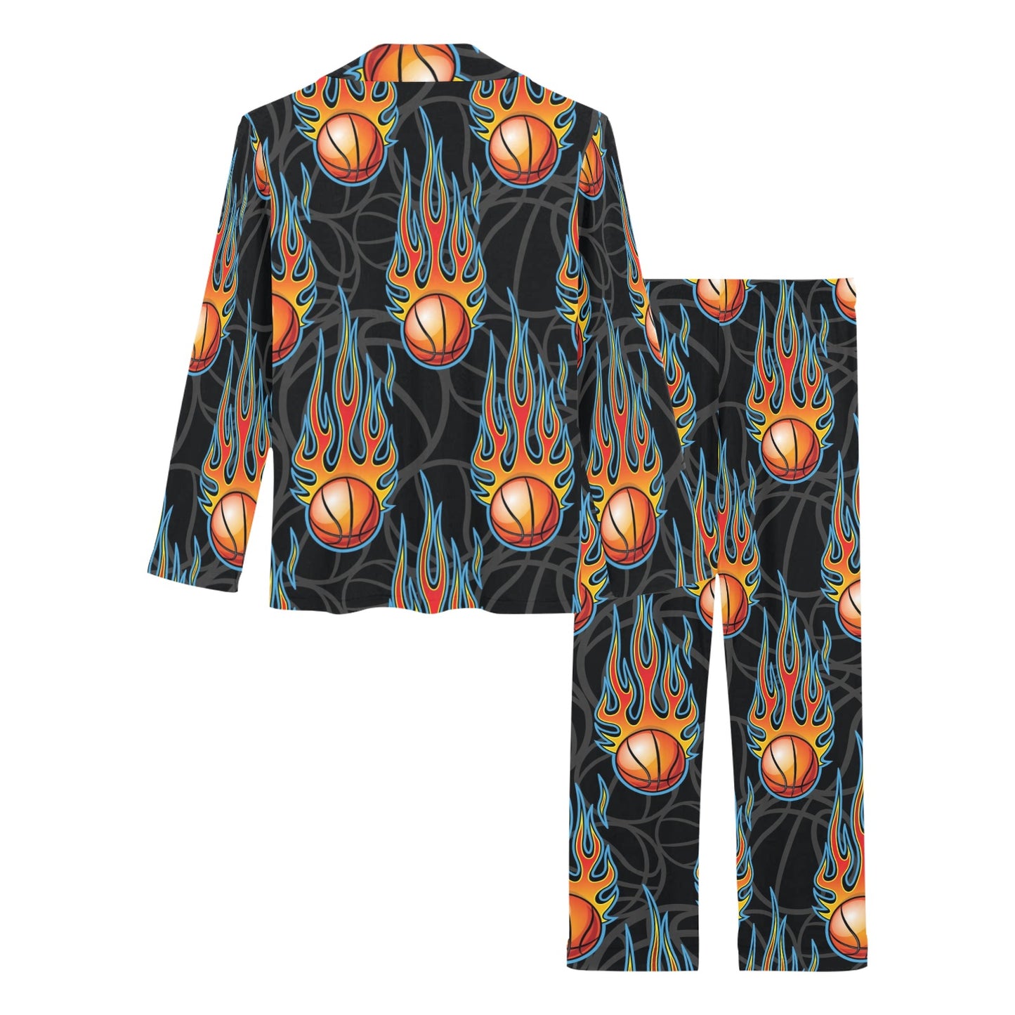 Basketball Fire Print Pattern Women's Long Pajama Set