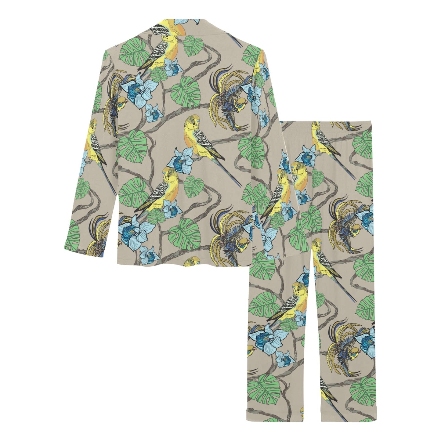 Parakeet Pattern Print Design A02 Women's Long Pajama Set