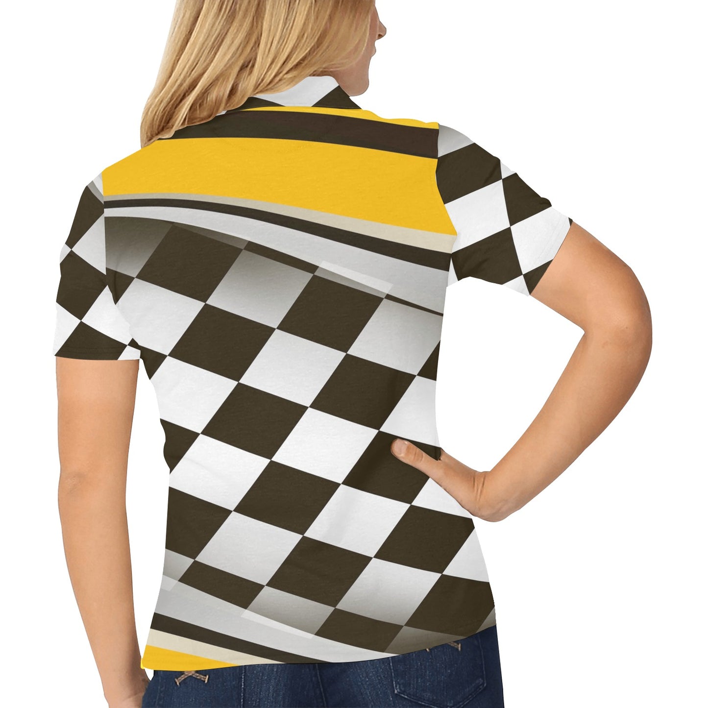 Checkered Flag Racing Style Women's Polo Shirt
