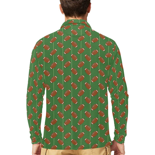 American Football on Field Themed Long Sleeve Polo Shirt For Men's