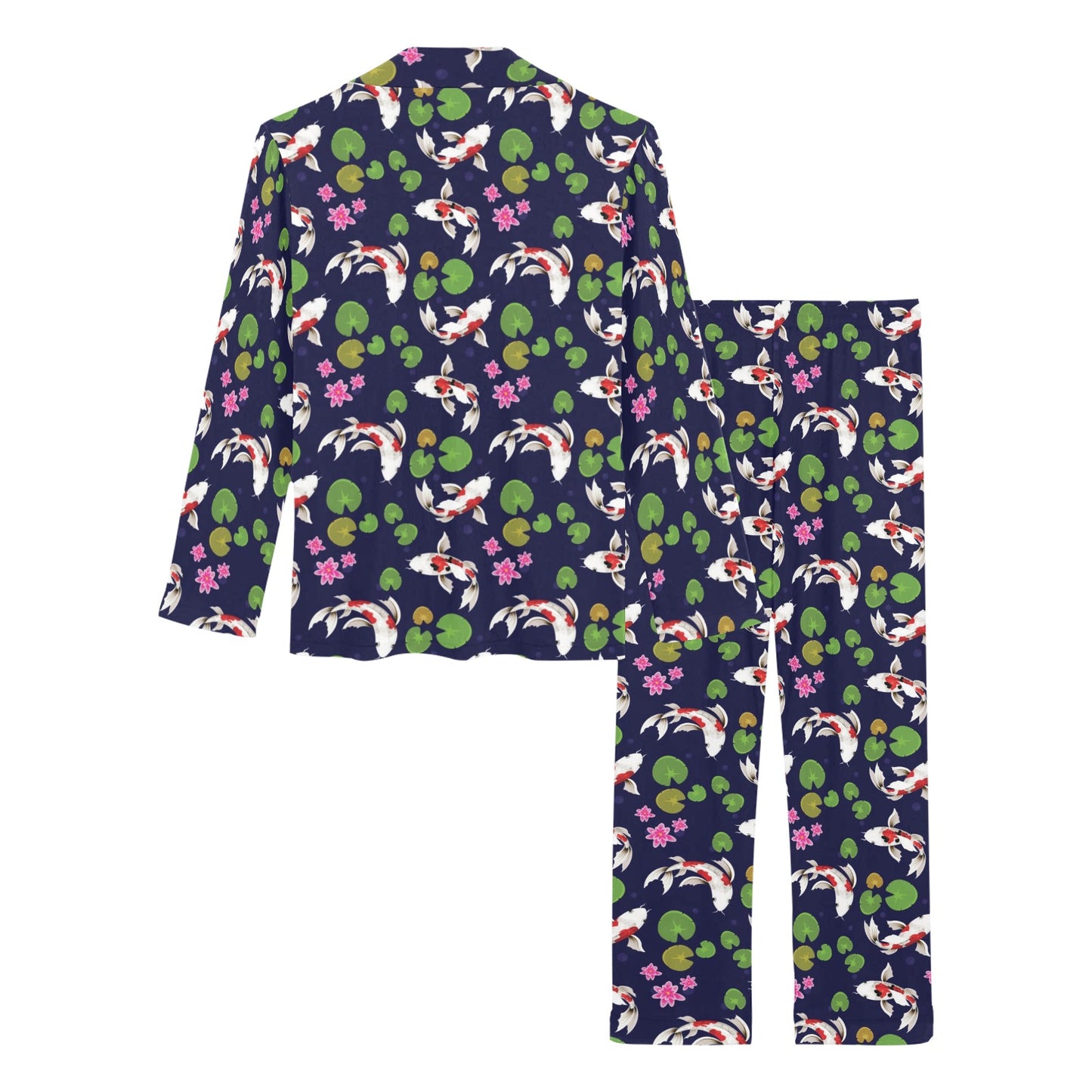 Koi Carp Pattern Design Themed Print Women's Long Pajama Set