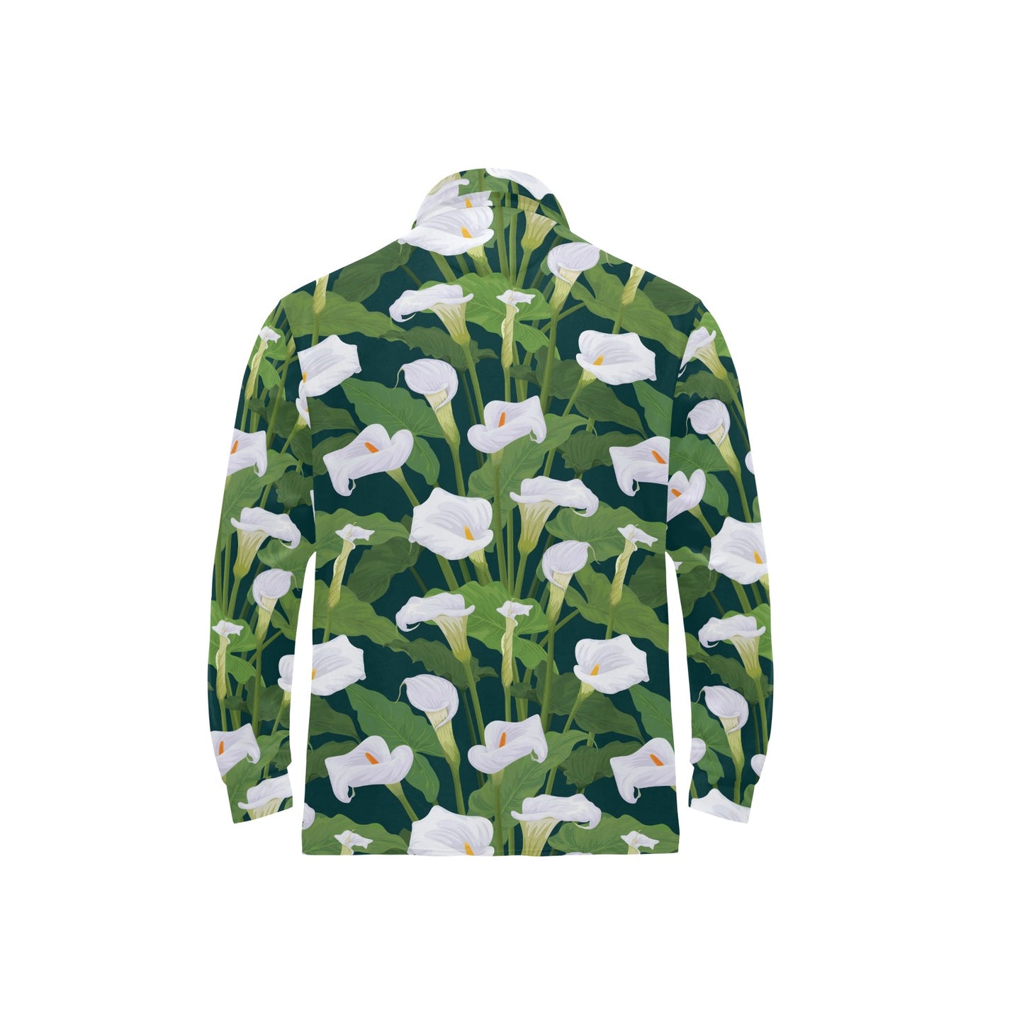 Lily Pattern Print Design 04 Long Sleeve Polo Shirt For Men's