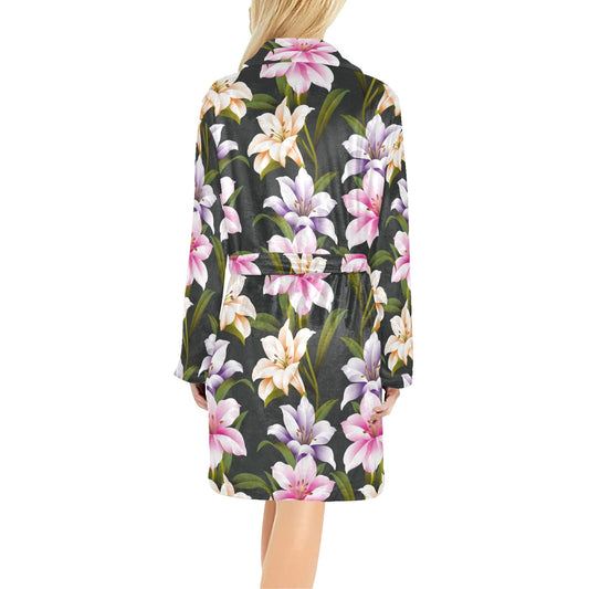 Lily Pattern Print Design LY01 Women's Fleece Robe