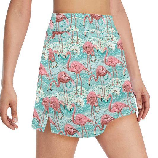 Flamingo Background Themed Print 17" Golf & Pickleball Skort with Pockets