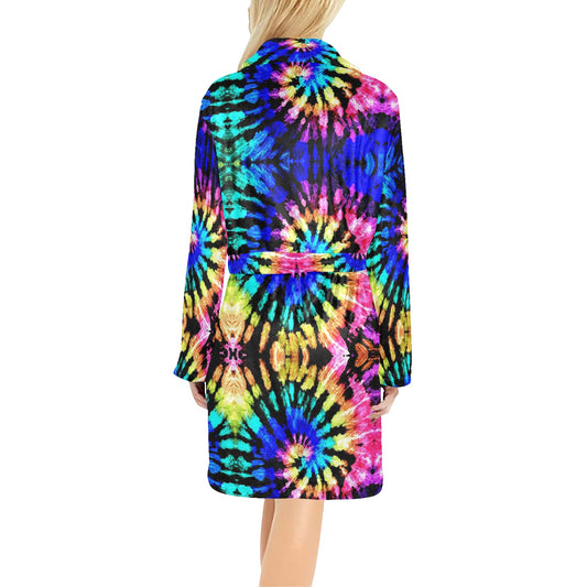 Tie Dye Rainbow Design Print Women's Fleece Robe