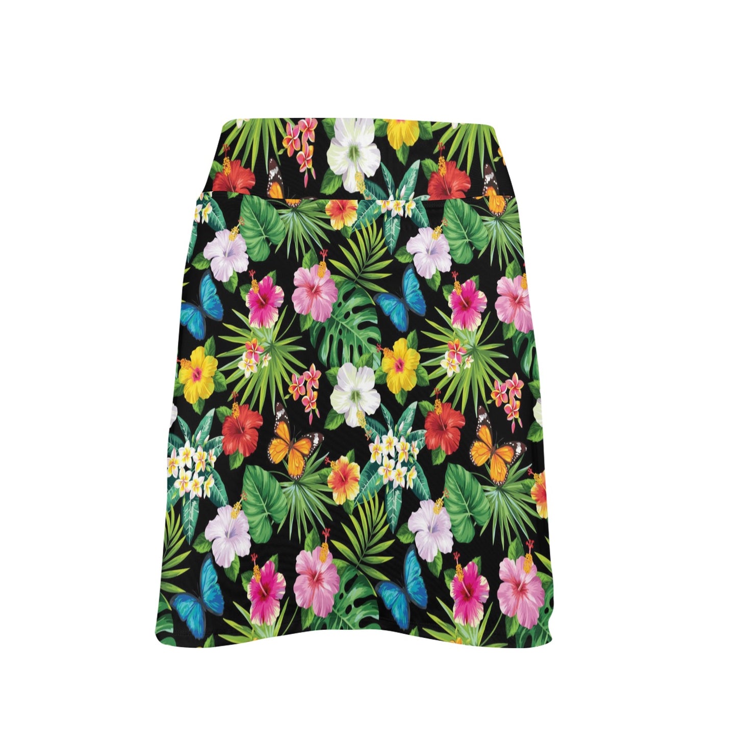 Hibiscus With Butterfly Print Design LKS305 Women's Golf Skirt with Pocket