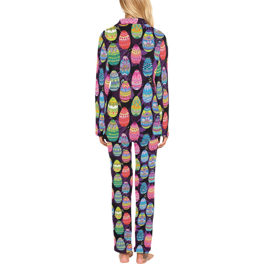 Easter Eggs Pattern Print Design RB08 Women's Long Pajama Set