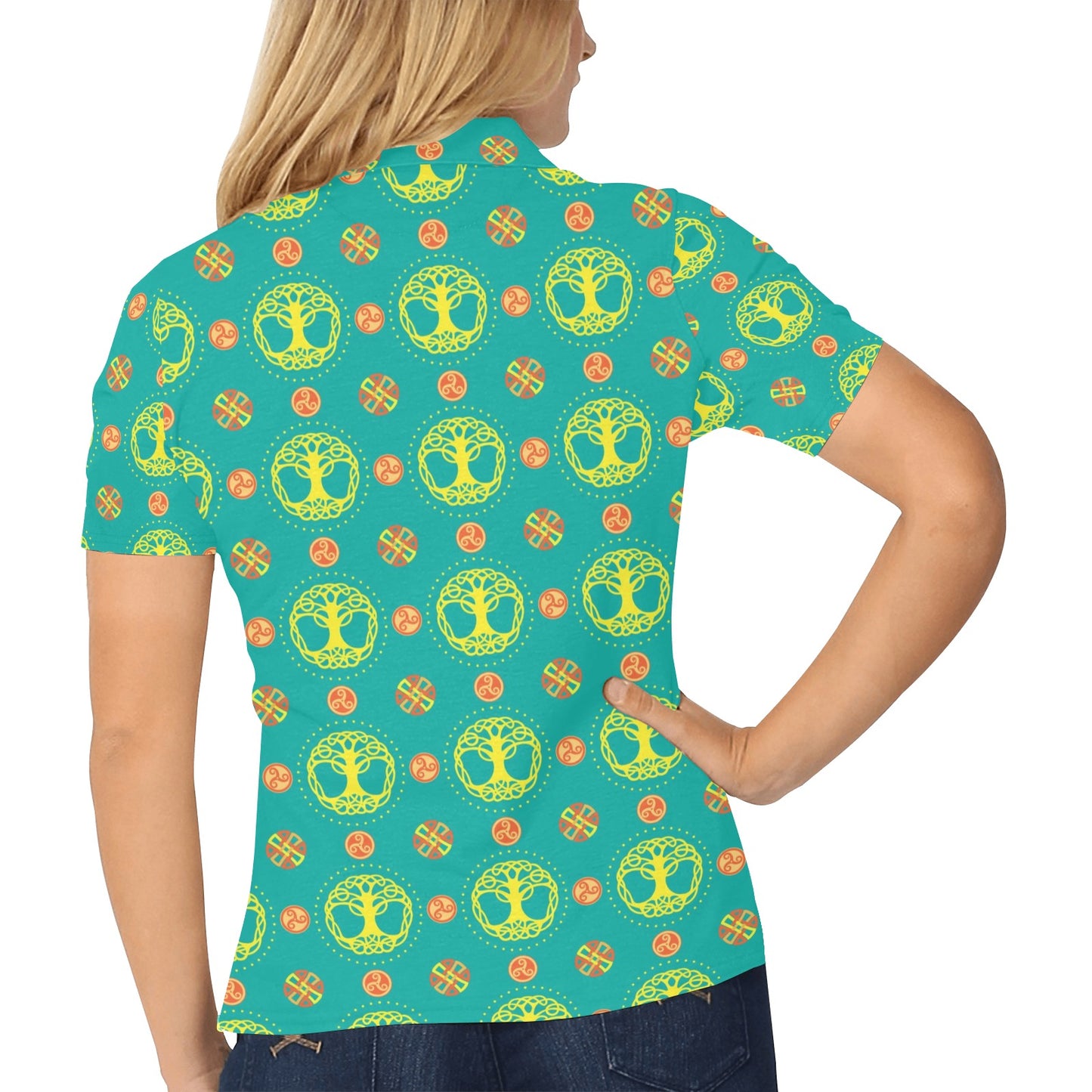 Celtic Tree of Life Print Pattern Women's Polo Shirt