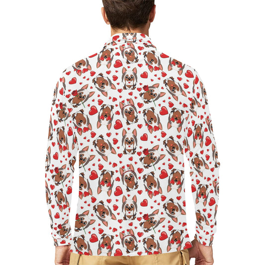 Silky Terriers Heart Print Design LKS302 Long Sleeve Polo Shirt For Men's