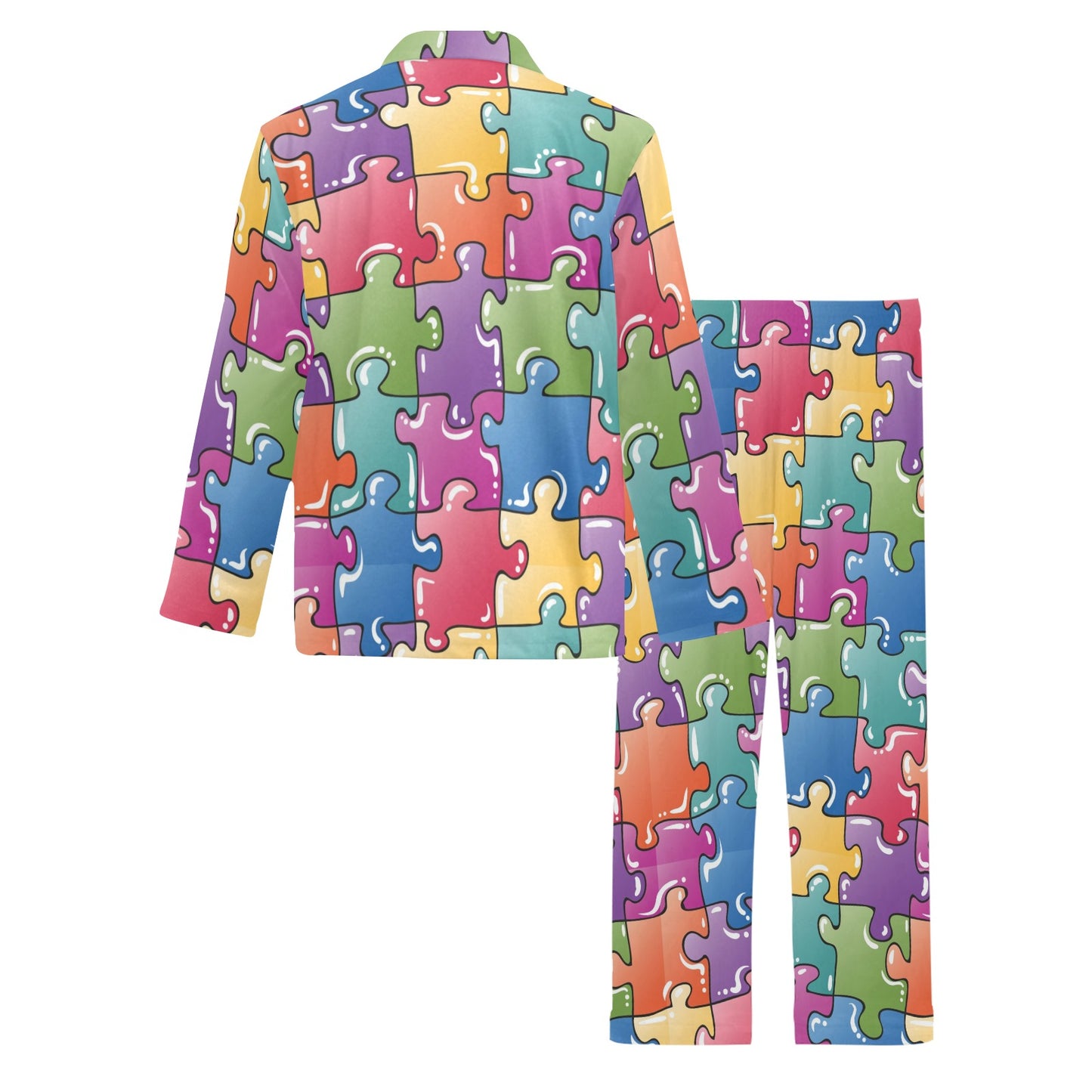 Puzzle Pattern Print Design A05 Men's Long Pajama Set