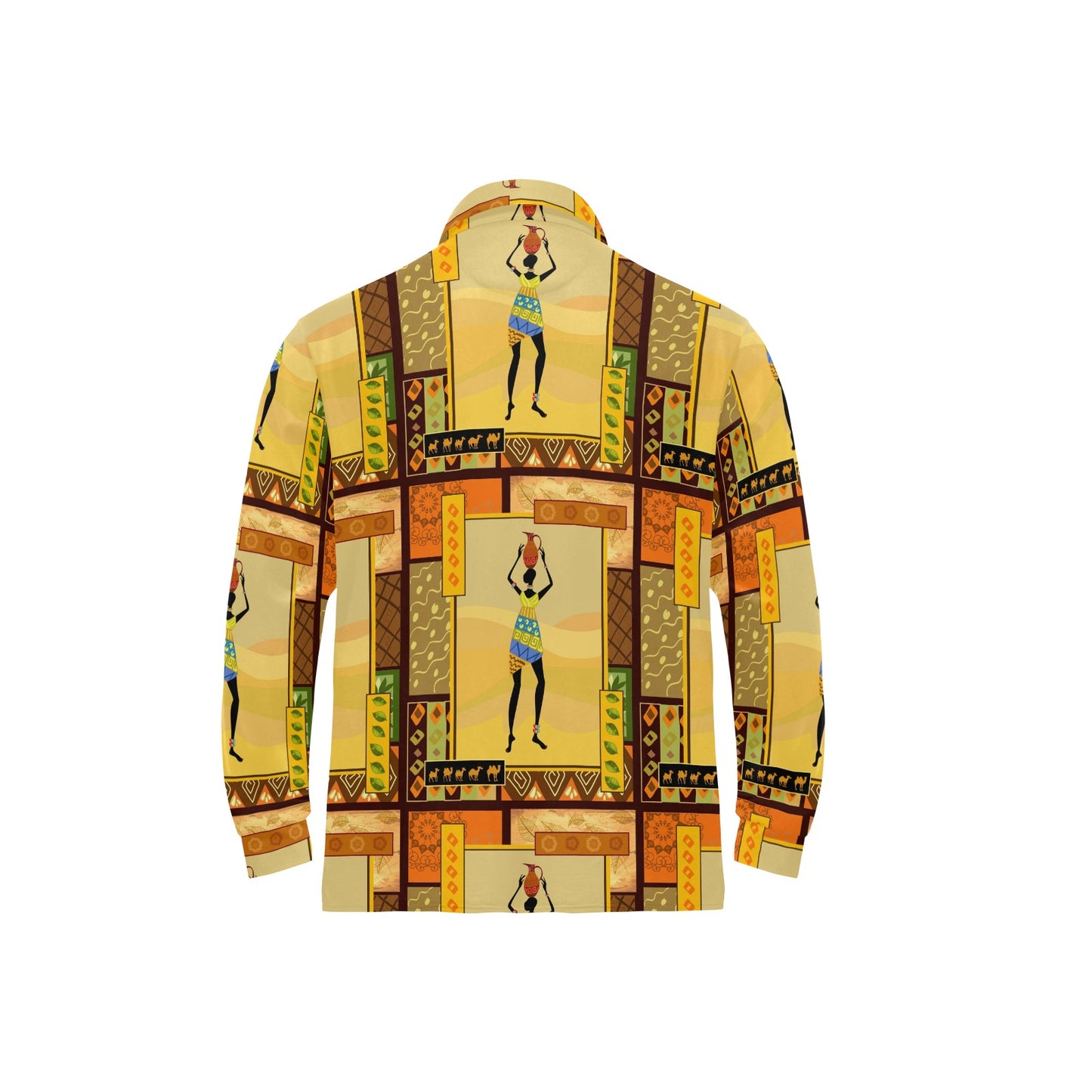 African Girl Design Long Sleeve Polo Shirt For Men's