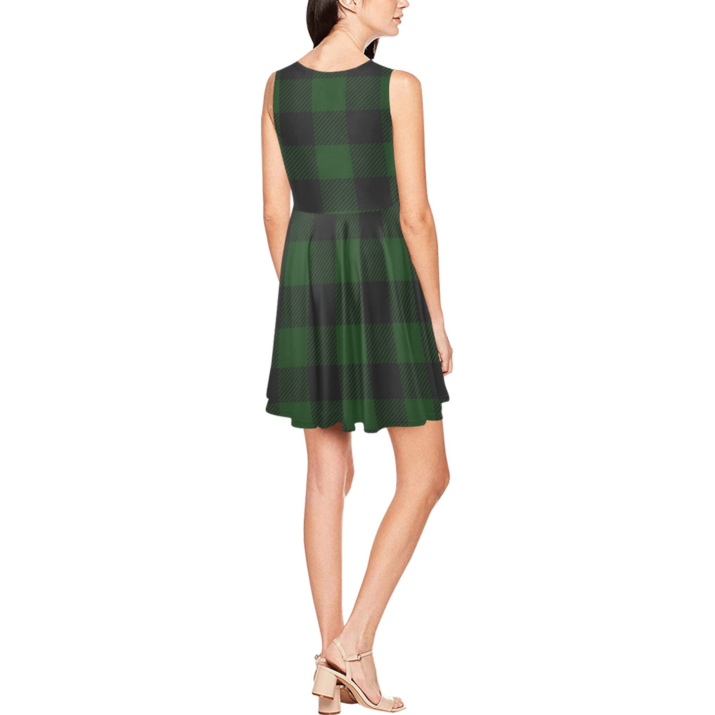 Buffalo check Green Pattern Print Design 02 Sleeveless Dress