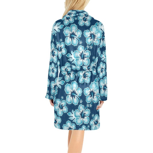 Blue Hibiscus Pattern Print Design HB011 Women's Fleece Robe
