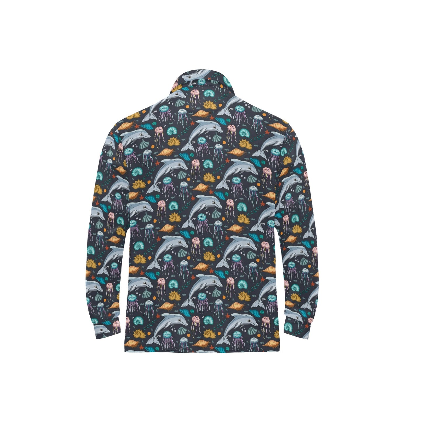 Underwater Dolphin Print Design LKS304 Long Sleeve Polo Shirt For Men's