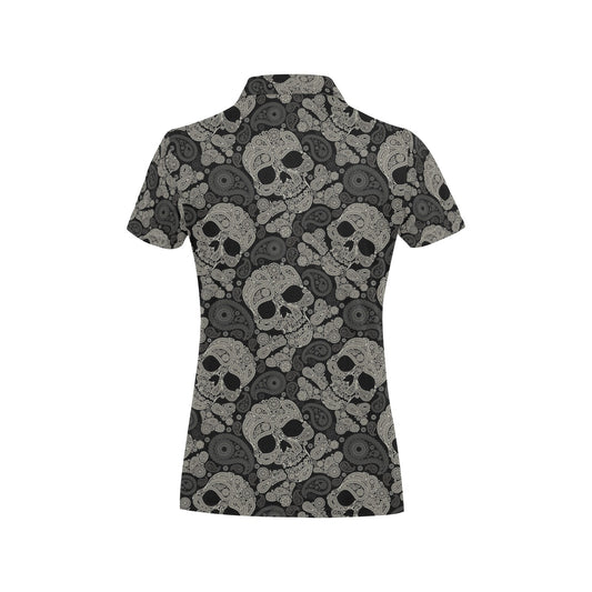 Paisley Skull Pattern Print Design A01 Women's Polo Shirt