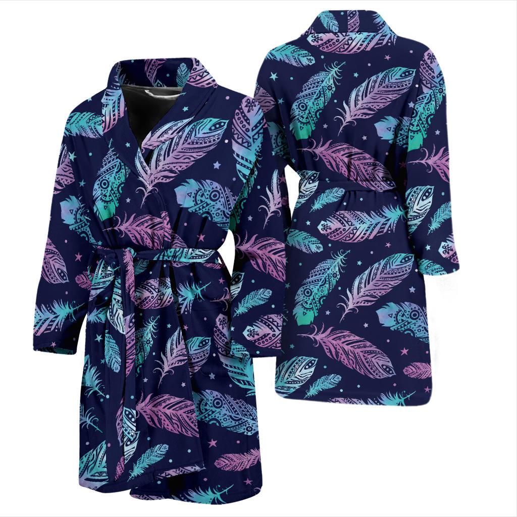 Feather Aztec Design Print Men Bath Robe-JTAMIGO.COM
