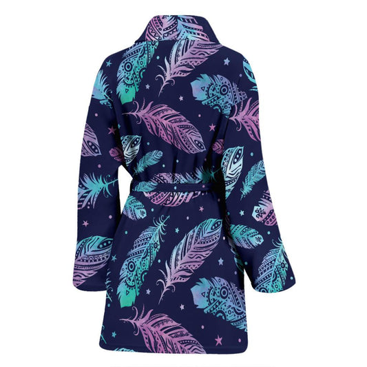 Feather Aztec Design Print Women Bath Robe-JTAMIGO.COM