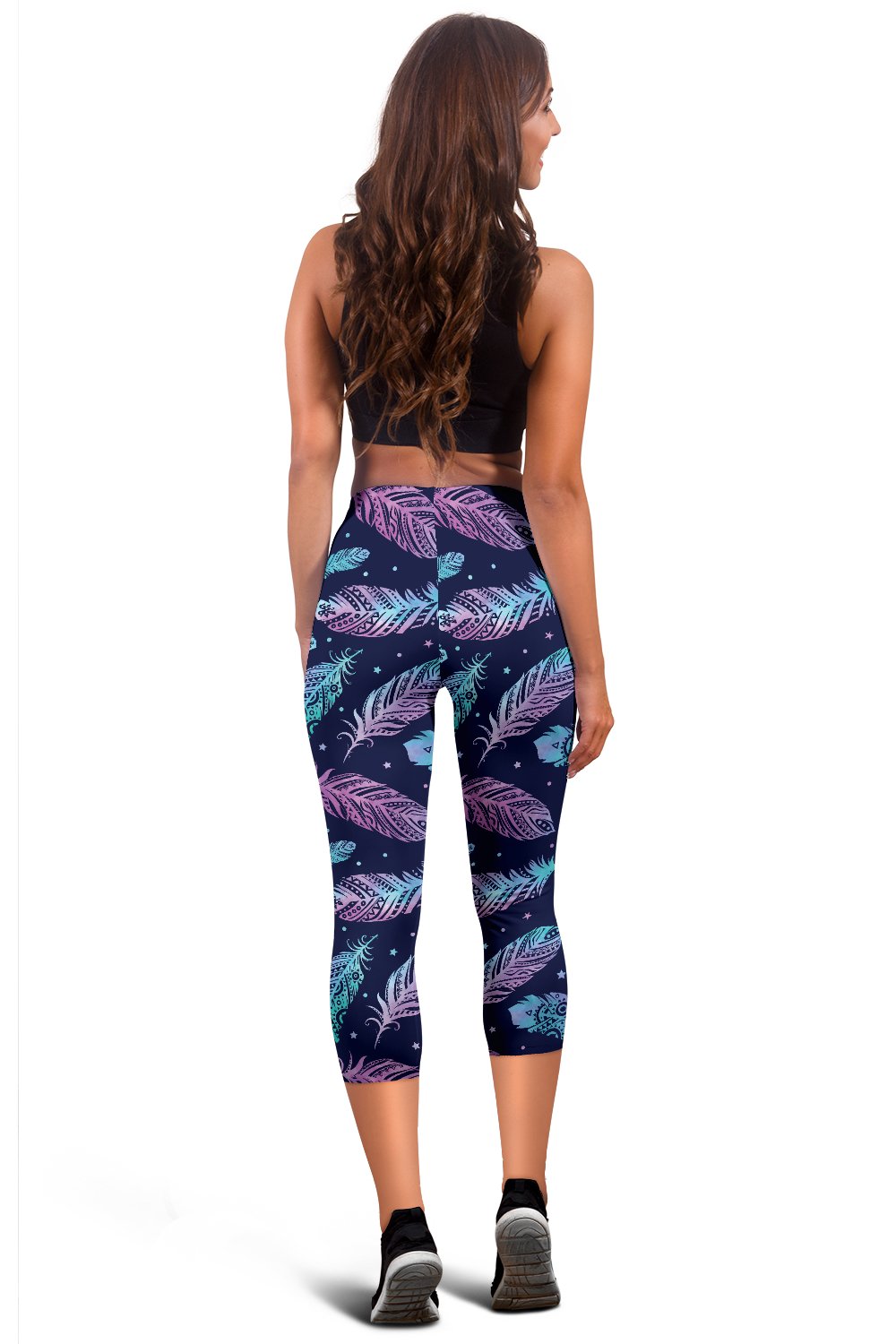 Feather Aztec Design Print Women Capris
