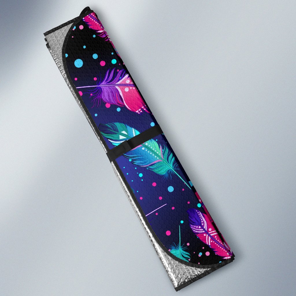 Feather Colorful Boho Design Print Car Sun Shade For Windshield