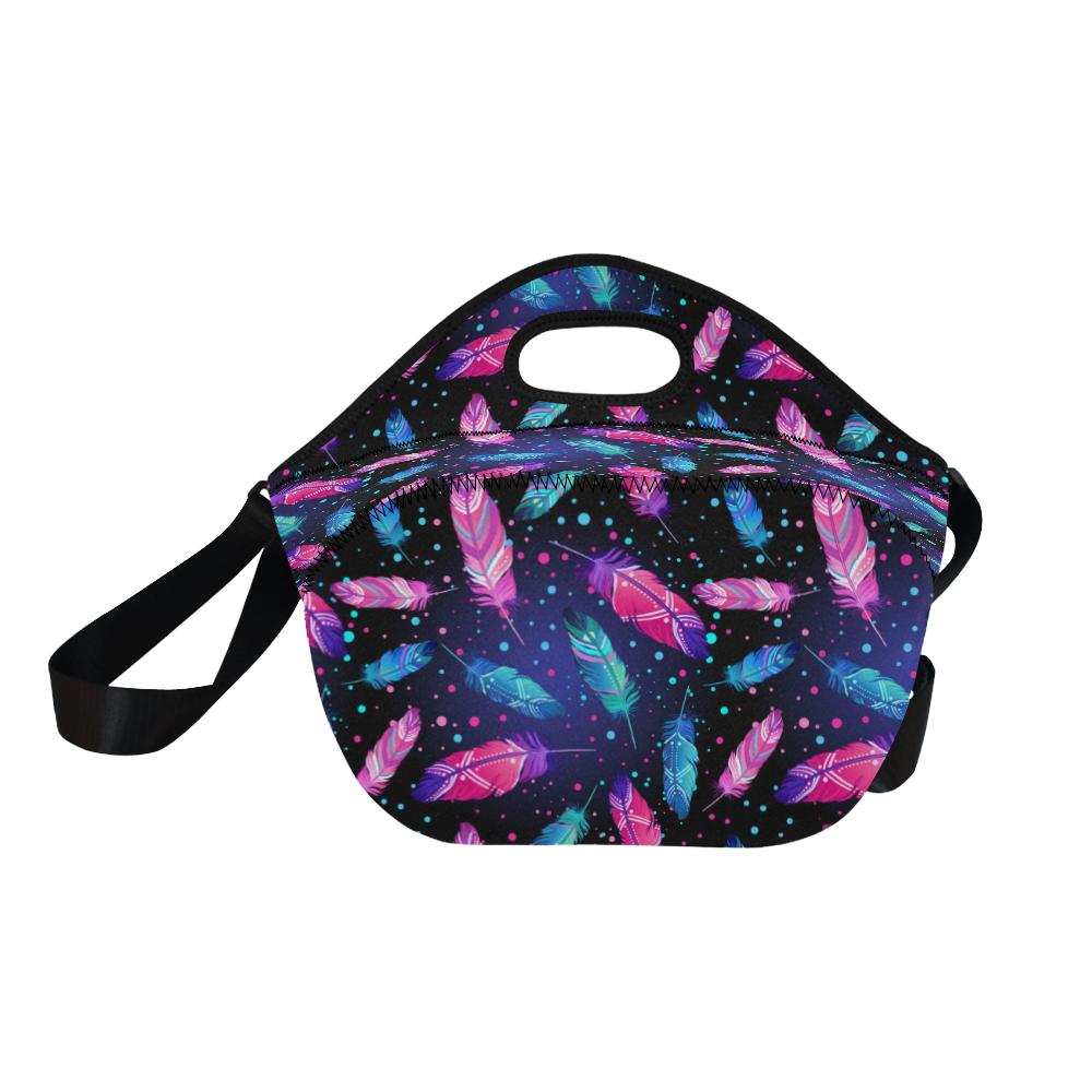 Feather Colorful Boho Design Print Neoprene Lunch Bag (Model 1669)(Large)-JTAMIGO.COM
