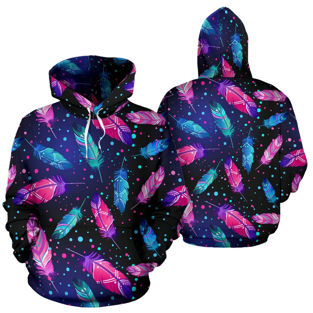 Feather Colorful Boho Design Print Pullover Hoodie