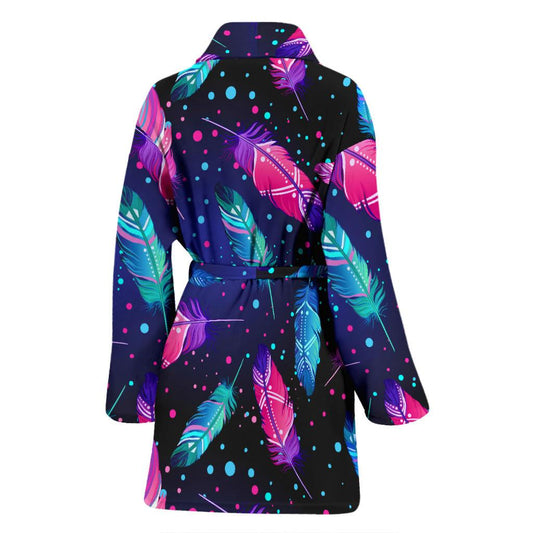 Feather Colorful Boho Design Print Women Bath Robe-JTAMIGO.COM