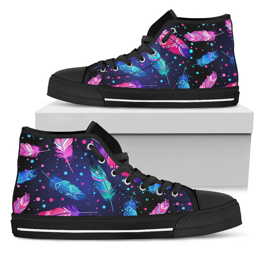 Feather Colorful Boho Design Print Women High Top Shoes