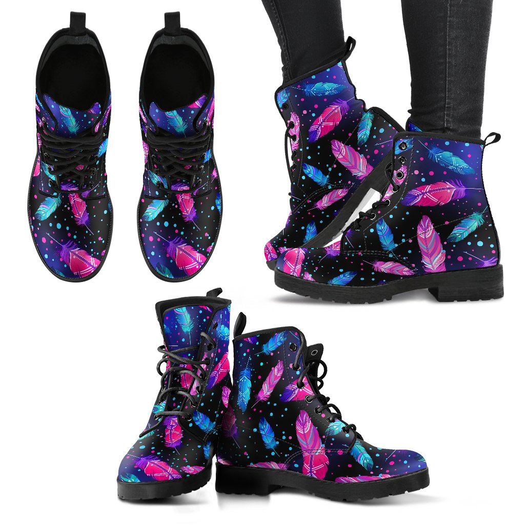 Feather Colorful Boho Design Print Women Leather Boots-JTAMIGO.COM