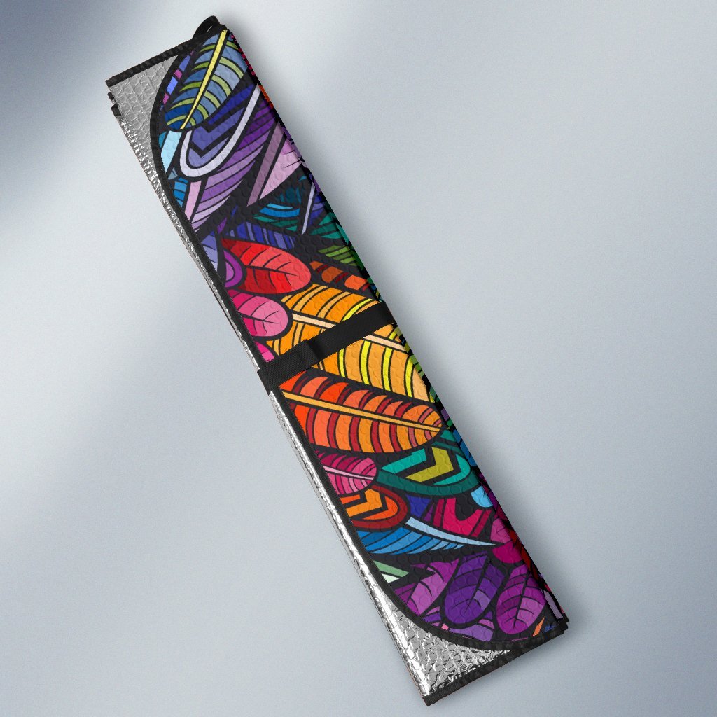 Feather Multicolor Design Print Car Sun Shade For Windshield