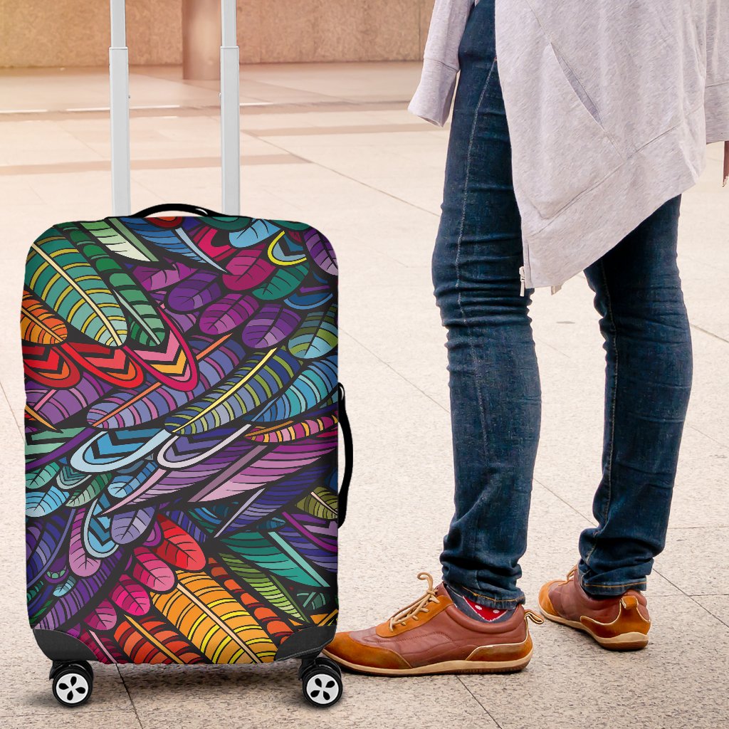 Feather Multicolor Design Print Luggage Cover Protector