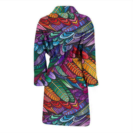 Feather Multicolor Design Print Men Bath Robe-JTAMIGO.COM