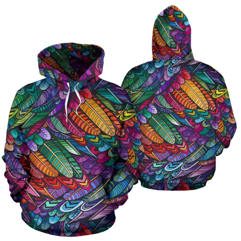 Feather Multicolor Design Print Pullover Hoodie