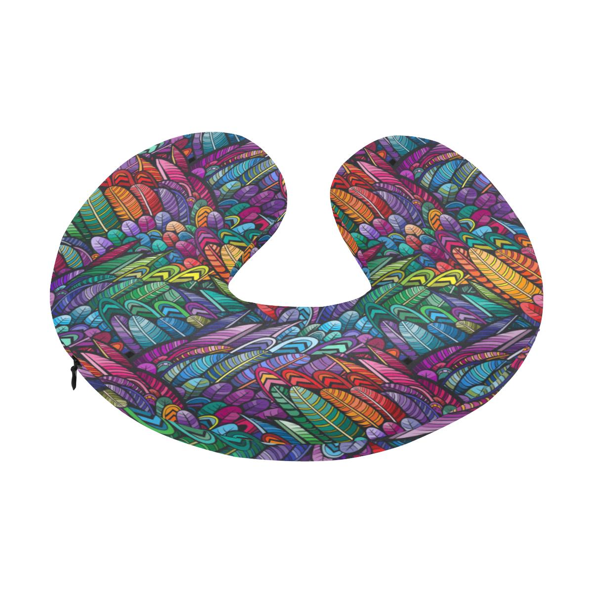 Feather Multicolor Design Print U-Shaped Travel Neck Pillow-JTAMIGO.COM