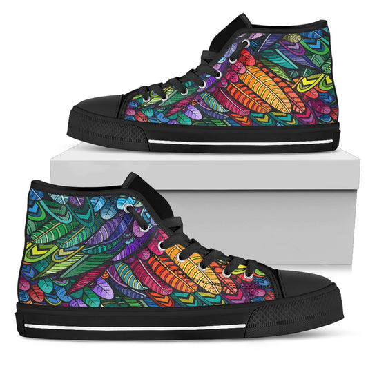 Feather Multicolor Design Print Women High Top Shoes
