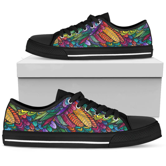 Feather Multicolor Design Print Women Low Top Shoes
