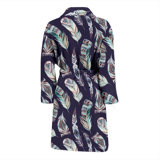Feather Vintage Boho Design Print Men Bath Robe-JTAMIGO.COM
